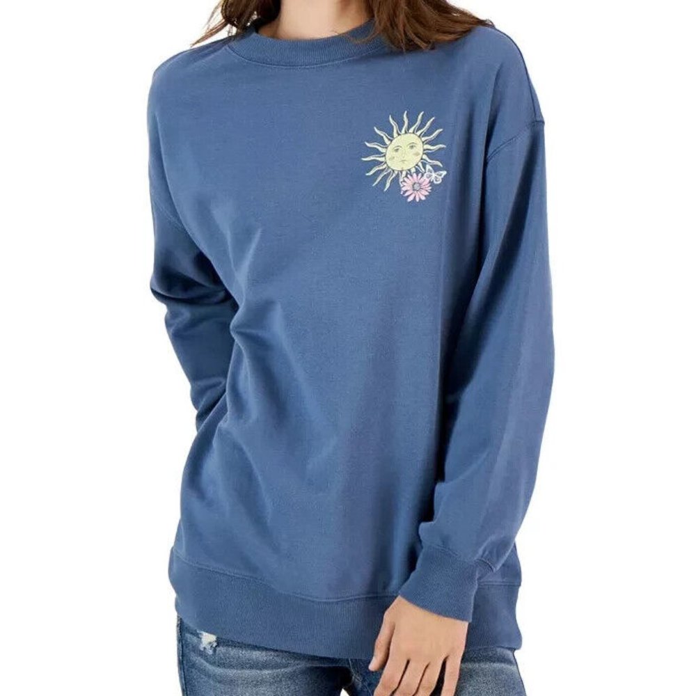 Rebellious One Sun Tarot Graphic Sweatshirt Juniors Small Bluest One Crew Neck~